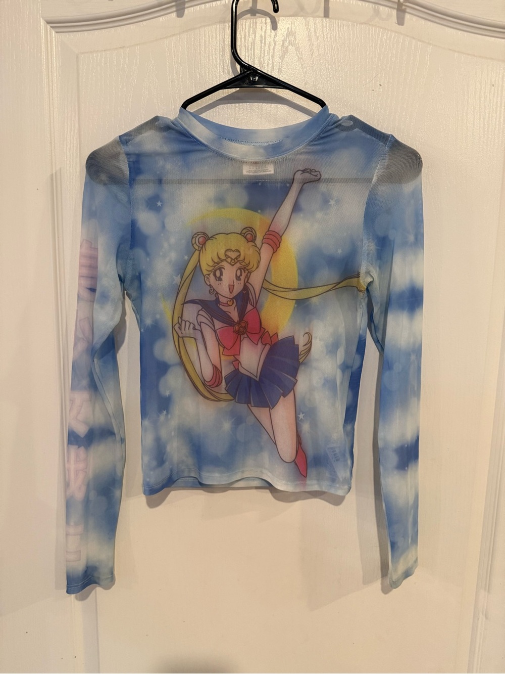 Sailor Moon sheer Mesh long sleeve slightly cropped anime shirt size medium